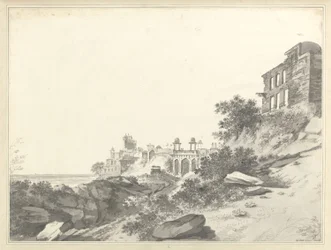 Vista de las ruinas del Palacio y la Mezquita en Fatepur Sikri, c.1783
